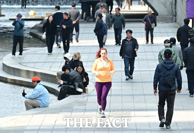 서울 시청광장 일대에서 관계자들이 봄꽃을 식재하고 있다.