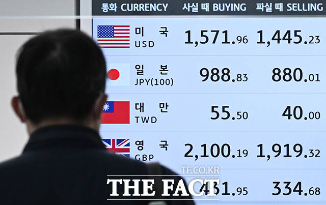 원·달러 환율이 1500원 선을 돌파한 23일 오후 인천국제공항 환전소에 원·달러 환율 등이 표시돼 있다. /인천국제공항=박헌우 기자
