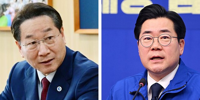 최근 공항공사 통폐합 추진과 관련해 공방을 펼친 유정복 인천시장(왼쪽)과 박찬대 더불어민주당 의원이 오는 6월 3일 치러지는 제9회 전국동시지방선거 인천시장 선거에서 격돌할 전망이다. /인천시, 더팩트 DB