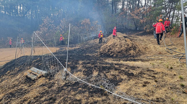 24일 3시 49분쯤 안동시 도산면 의일리 일대 야산에서 산불이 발생해 오후 4시 32분 완전히 진화됐다. /경북소방본부