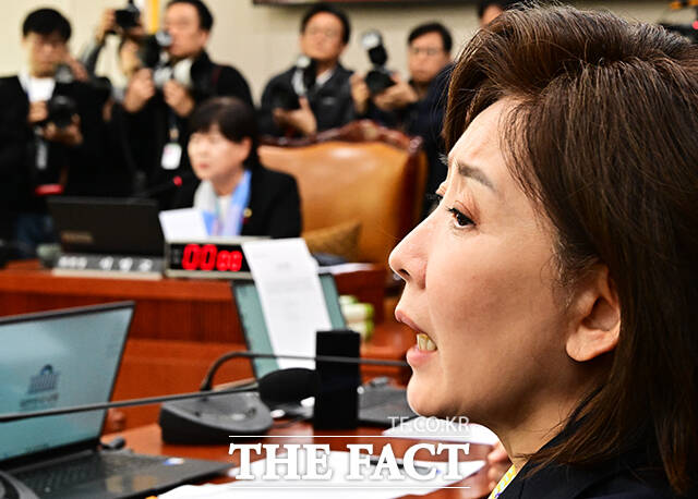 인사말 하는 나경원 국민의힘 의원.