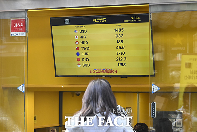 외국인 관광객들이 환전을 하고 있다.