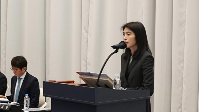 정신아 대표이사가 26일 제주도 카카오 본사에서 열린 카카오 제31기 정기 주주총회에서 발언하고 있다. /카카오