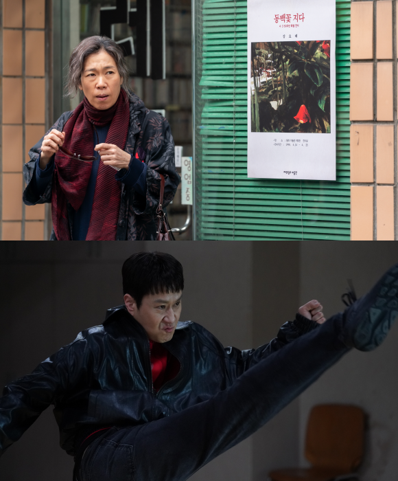 염혜란(위쪽)은 '내 이름은'을 통해 다시 한번 제주 어멍을 연기하고, 정우는 '짱구'로 '바람'의 두터운 팬덤층에게 반가움을 선사한다. /렛츠필름, ㈜바이포엠스튜디오