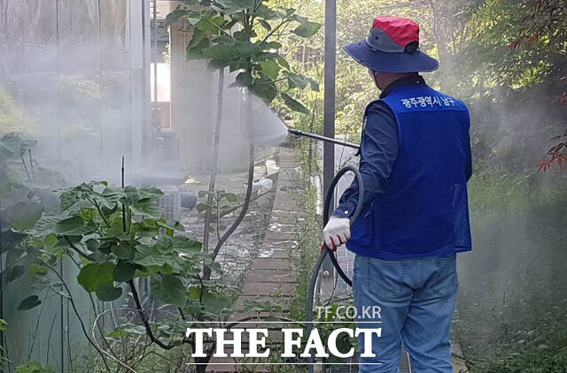 광주시 남구가 봄철 감염병 예방을 위해 주택가 일대에서 방역 활동을 펼치고 있다./광주시 남구