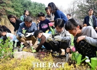  튤립 심는 어린이들, 얼굴에 '번진 미소' [포토]