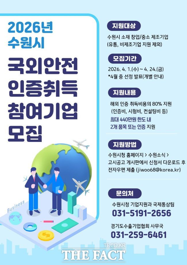 2026년 국외 규격 인증 취득 지원사업 홍보물. /수원시