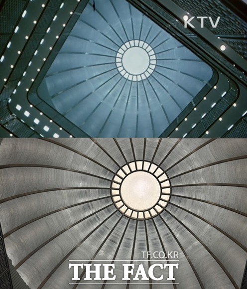 1975년 준공 당시 국회 본관 내부 천장 돔 사진과 같은 위치를 2026년 3월에 촬영한 사진. /KTV 유튜브 갈무리·이하린 기자