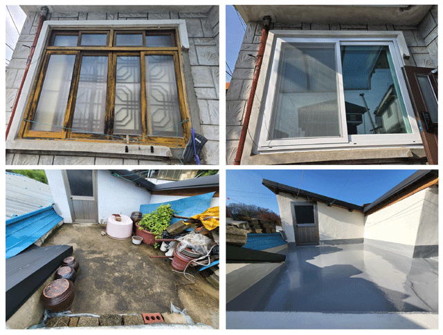 KCC가 주거취약계층의 삶의 질 향상과 공동체 회복을 위한 '새뜰마을사업'에 참여한다. 한 노후주택이 새뜰마을사업으로 창호를 교체하고 옥상 방수 작업을 했다. /KCC