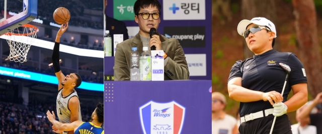 2026년 봄 NBA, 한국프로축구, 일본여자프로골프투어에서 각각 두각을 나태고 있는 3명. 왼쪽부터 빅터 웸반야마, 이정효 감독, 신지애. 이 3명에게는 공통점이 있다. / AP 뉴시스 JLPGA투어