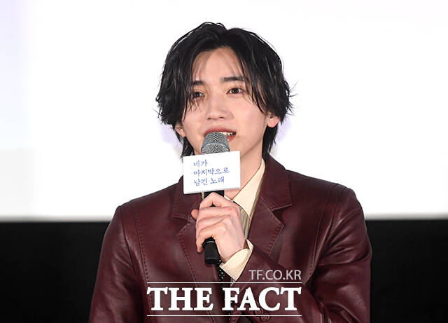 배우 미치에다 슌스케가 3일 오후 서울 용산구 CGV 용산아이파크몰에서 열린 영화 '네가 마지막으로 남긴 노래' 내한 기자간담회에 참석해 포즈를 취하고 있다. /박상민 기자