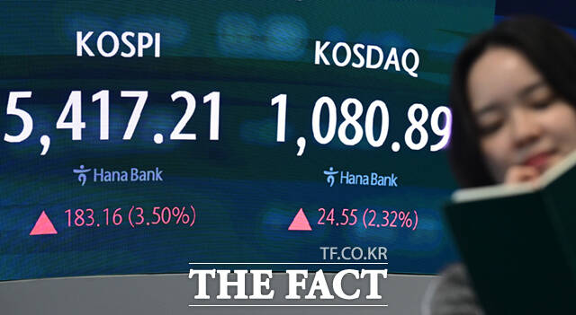 3일 오전 서울 중구 하나은행 본점 딜링룸 전광판에 코스피 지수가 표시되고 있다. /이새롬 기자