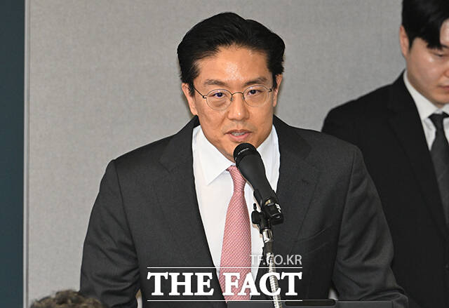 전인석 삼천당제약 대표가 6일 오후 서울 서초구 삼천당제약 본사에서 기자간담회를 열고 인사말을 하고 있다. /박헌우 기자