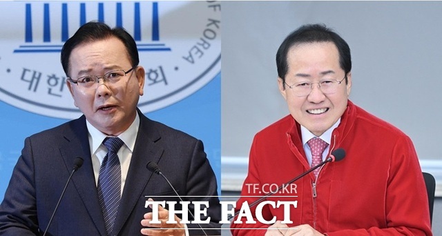 김부겸 민주당 대구시장 후보(왼쪽)와 홍준표 전 대구시장. /민주당 대구시당, 대구시