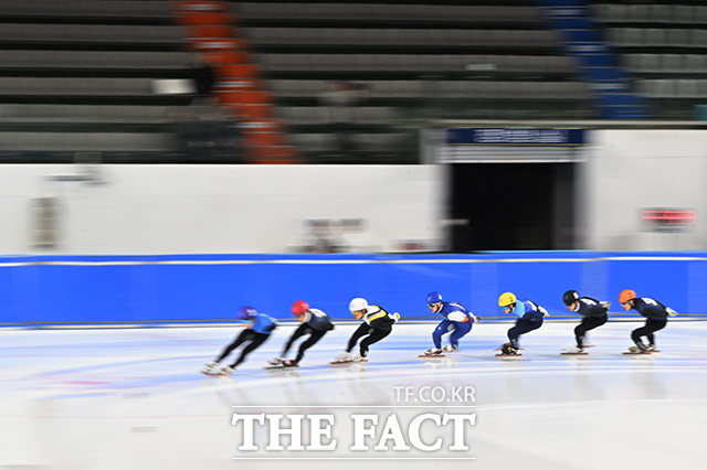 7일 오후 서울 양천구 목동실내빙상장에서 '2026-2027 쇼트트랙 국가대표 선발전'이 열리고 있다. /김성렬 기자