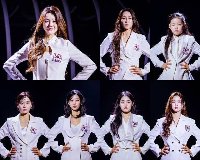 MBN 예능프로그램 '2026 한일가왕전' 제작진이 가수 홍지윤 차지연 이수연 솔지 김태연 강혜연 구수경(위 왼쪽부터 시계방향)의 단복 착용 모습을 공개했다. /MBN