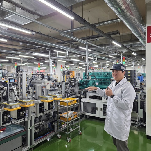 LS일렉트릭 청주 스마트공장에서 김형규 스마트팩토리팀 매니저가 생산 라인에 대해 설명하고 있다. /LS그룹