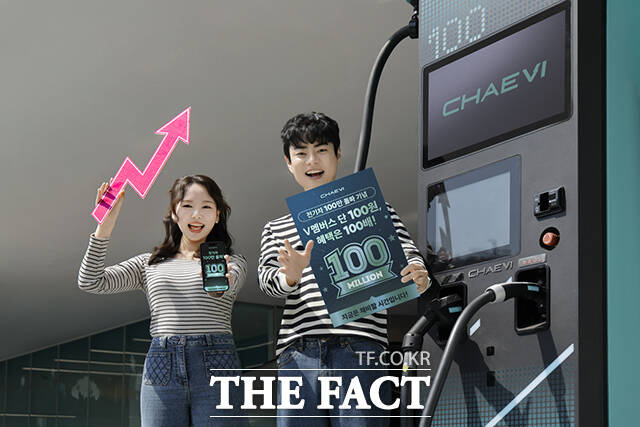 전기차 급속 충전 인프라 운영 사업자 1위 기업 채비(CHAEVI)가 8일 국내 전기차 누적 판매 대수 100만 대 돌파를 기념해 4월 한 달간 구독 서비스 'V 멤버스' 이용료 '100원' 프로모션을 진행한다고 밝혔다. /채비