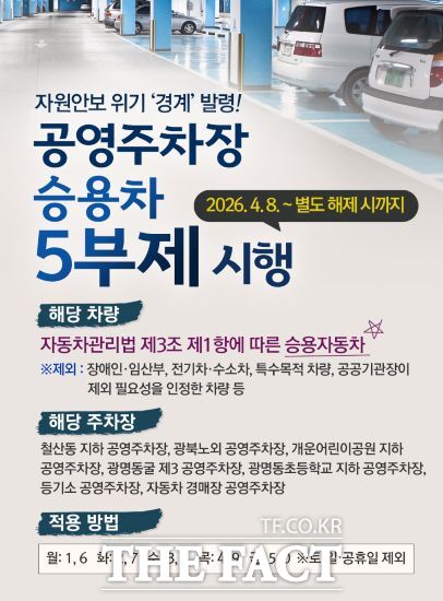 광명시 공영주차장 7곳 '승용차 5부제' 시행 안내 포스터. /광명시