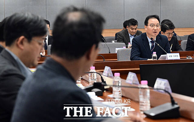 김영수 국무조정실 국무1차장이 9일 오전 서울 종로구 정부서울청사 별관에서 열린 '드론·대드론 통합 TF' 제2차 전체회의에 참석해 모두발언을 하고 있다. /임영무 기자