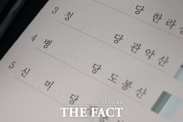 당명과 후보의 이름을 점자를 통해 확인 할 수 있다.