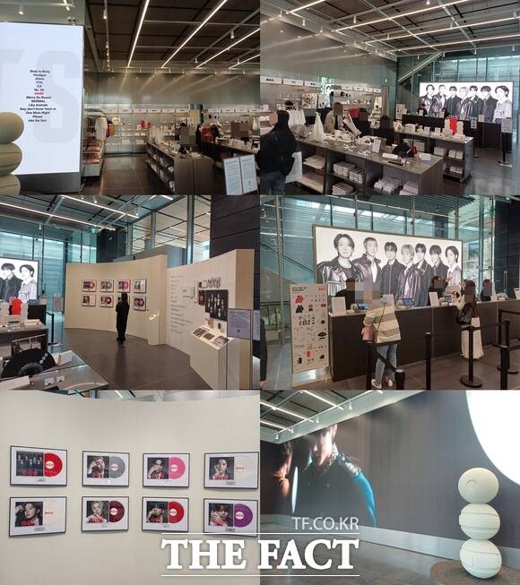 하이브는 용산 사옥 1층에 팝업 스토어를 열고 아티스트가 컴백할 때마다 관련 콘텐츠와 공식 상품으로 채운다. 최근 방문했을 땐 방탄소년단으로 채워져 있었다. /정병근기자