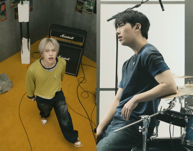 엑스디너리 히어로즈의 가온(왼쪽)과 건일이 미니 8집 'DEAD AND' 트랙 스니크 피크를 추가 공개했다. /JYP엔터테인먼트
