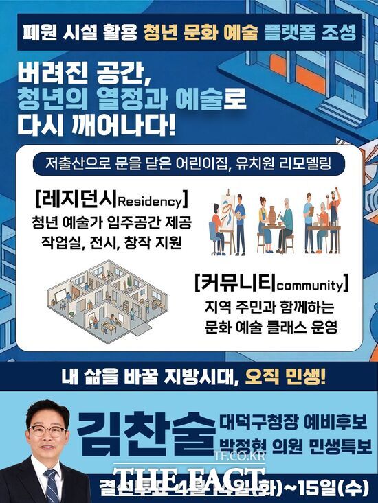 김찬술 더불어민주당 대전시 대덕구청장 예비후보가 12일 밝힌 청년 문화예술 플랫폼 조성 안내문. /김찬술 예비후보