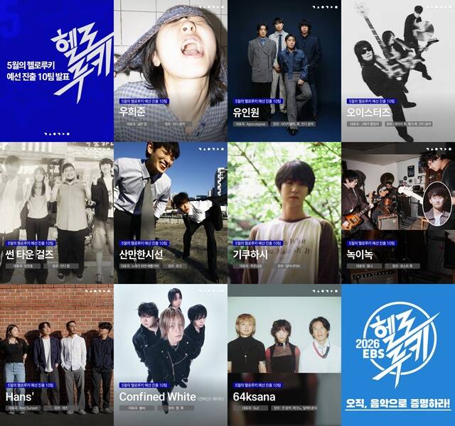 2026년 '5월의 헬로루키'는 예선 진출 10팀이 확정됐다. 이번 경연에는 무려 952팀이 지원해 '헬로루키'가 지닌 위상을 입증했다./EBS