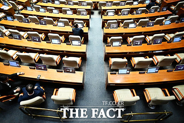 교육·사회·문화에 대한 대정부질문이 열린 가운데 장동혁 국민의힘 대표와 송언석 원내대표의 좌석이 비어있다.