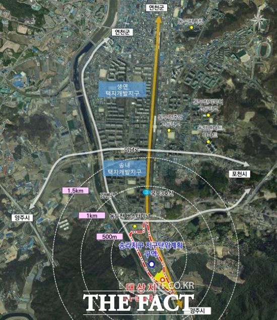 경기 동두천시가 13일 '송라지구 지구단위계획구역 및 지구단위계획'에 대해 결정(변경) 고시한 동두천시 송내동 469번지 일원 위치도. /동두천시