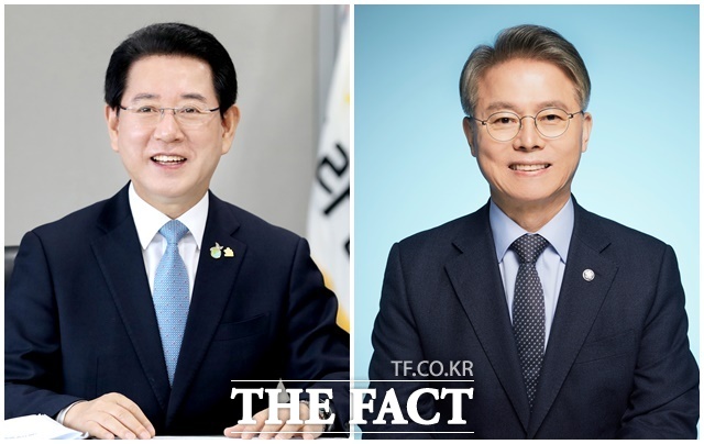 전남광주통합특별시장 김영록 예비후보(왼쪽)와 민형배 예비후보. /각 후보 캠프