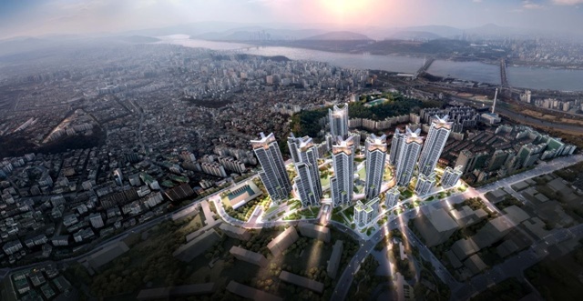 나우동인건축사사무소가 목동2단지 재건축 계획안을 13일 공개했다. 계획안은 한강 조망 확대와 전 세대 남향을 강점으로 내세웠다. /나우동인