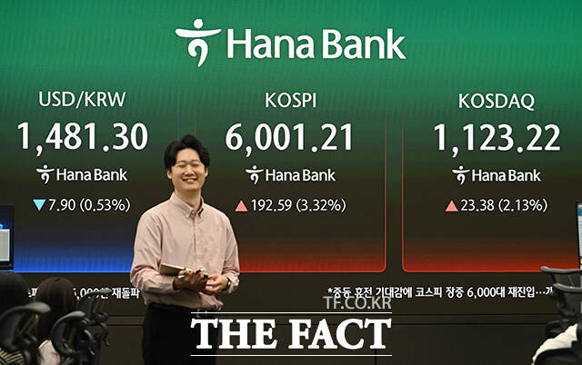 미국이 13일(현지시간) 이란 해상 봉쇄 작전을 개시한 가운데 14일 오전 서울 중구 하나은행 딜링룸에 전광판에 원·달러 환율, 코스피 등 지수가 표시되고 있다. /박헌우 기자