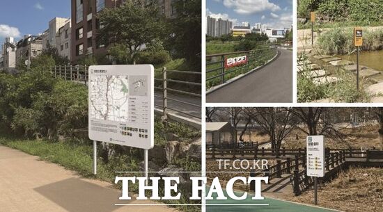 경기 의정부시가 개발한 '하천 공공 안내사인 표준디자인'을 활용해 제작된 안내판이 하천 곳곳에 설치돼 있는 모습. /의정부시