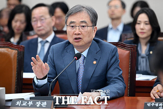 의원 질의에 답하는 조현 외교부 장관.