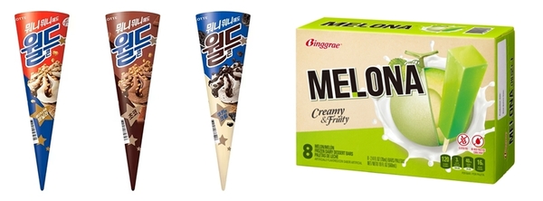 국내 아이스크림 시장이 롯데웰푸드와 빙그레의 맞대결로 전환되면서 양사의 빙과 경쟁이 한층 치열해지고 있다. 사진은 롯데웰푸드 월드콘과 빙그레 메로나의 제품. /롯데웰푸드·빙그레