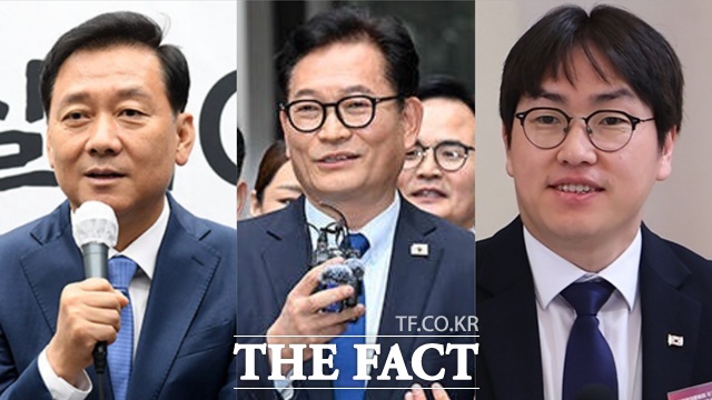 더불어민주당이 이번 재보궐선거에 가용자원을 총동원하는 데는 향후 입법 동력 유지를 위해서라도 재보궐선거 결과가 중요하다는 판단에 따른 것으로 보인다. 왼쪽부터 이광재 전 강원도지사, 송영길 전 민주당 대표, 하정우 대통령실 AI미래기획수석. /남용희·송호영 기자·뉴시스