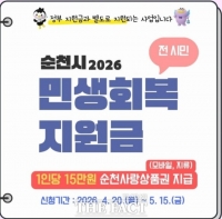  전남 순천, 오늘부터 전 시민 민생회복지원금 15만 원 지급