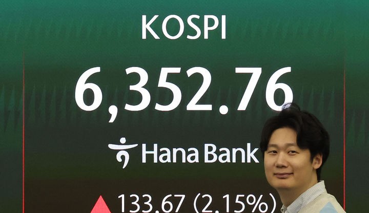 21일 코스피가 외국인과 기관 매수세에 힘입어 장중 6350선을 돌파하며 사상 최고치를 경신했다. /뉴시스