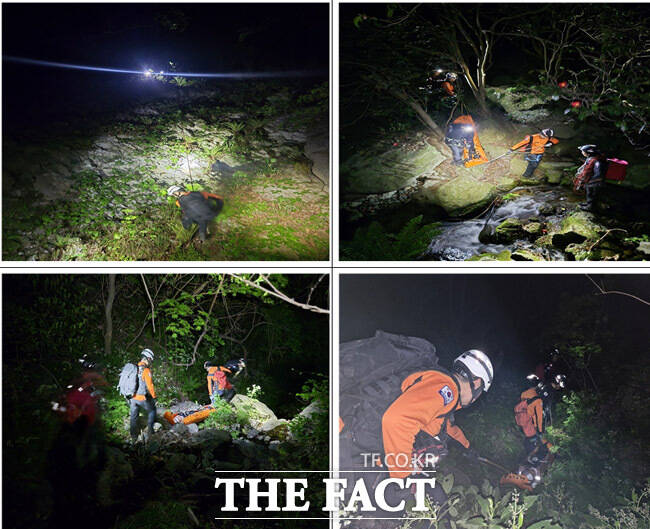 21일 오후 4시 25분쯤 울릉군 울릉읍 저동리 내수전에서 나물 채취에 나섰던 80대 주민이 실종돼 7시간 만인 오후 11시 29분에 실종자인 조 모(83) 씨가 발견해 육지병원으로 후송됐다. /포항남부소방서 울릉119안전센터