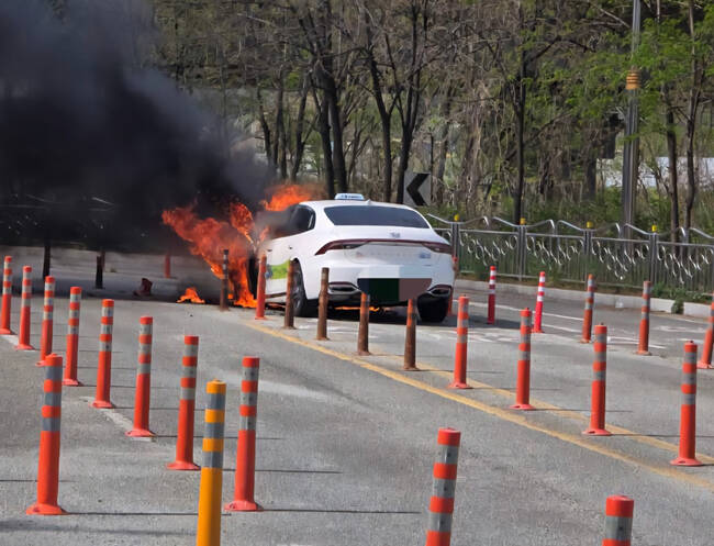 23일 9시 10분쯤 김천시 남면 옥산리 도로상에서도 차량 화재가 발생해 20여 분 만인 오전 9시 33분에 진화됐다. /경북소방본부