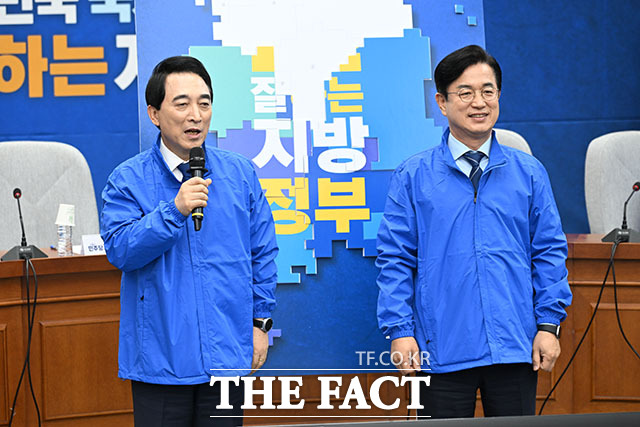 박수현 더불어민주당 충남도지사 후보(왼쪽)와 허태정 대전시장 후보.