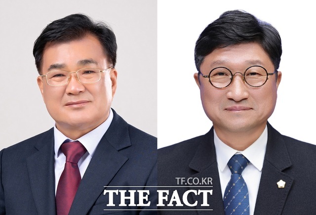 김기웅 국민의힘 서천군수 예비후보(왼쪽)와 이강선 더불어민주당 서천군의원. /더팩트 DB·이강선 군의원
