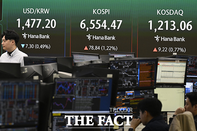 딜러가 모니터 화면을 바라보고 있다.