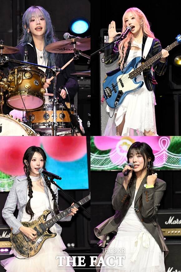QWER의 쵸단 마젠타 시연 히나(왼쪽 위부터 시계방향)은 3월 8개국 17개 도시를 순회하는 월드투어 'ROCKATION'을 성황리 마쳤다. 이 정도 규모의 월드투어가 가능한 걸밴드는 QWER이 유일하며, 밴드 전체를 통틀어도 손에 꼽는다./송호영 기자