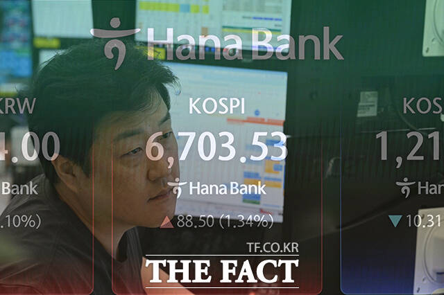 코스피가 사상 최고가를 경신한 28일 오전 서울 중구 하나은행 딜링룸 전광판에 지수가 표시돼 있다. /김성렬 기자