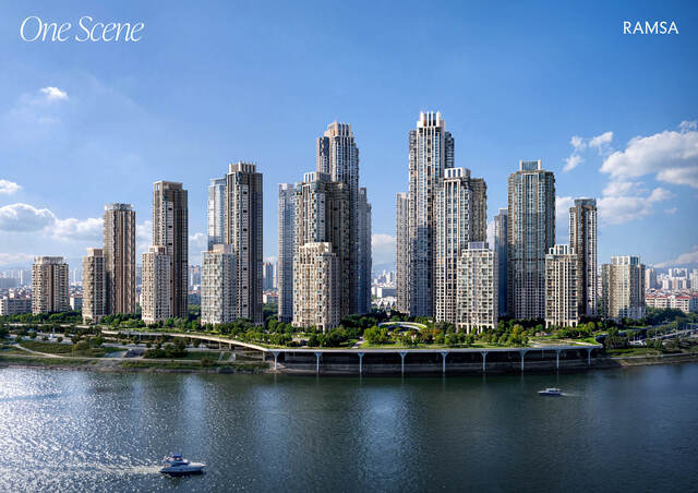 현대건설은 28일 압구정3구역에 세계적 건축 거장과 협업한 랜드마크 설계 'ONE Scene'을 공개했다. 사진은 람사의 압구정3구역 투시도. /현대건설