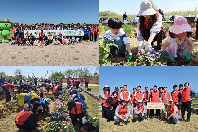 오스템임플란트는 지난 24일 서울 강서구 공항동 일원 김포공항 대체녹지 공원에서 열린 '생명의 숲 꽃동산 가꾸기' 행사에 꽃 모종 후원하는 한편 임직원들이 직접 참여해 봉사 활동을 펼쳤다. /오스템임플란트