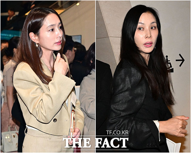 배우 이민정(왼쪽)과 고소영이 29일 오후 서울 송파구 롯데콘서트홀에서 열린 정용진 신세계그룹 회장의 배우자 한지희 씨의 데뷔 앨범 발매 기념 공연을 관람한 뒤 공연장을 나서고 있다. /이새롬·서예원 기자